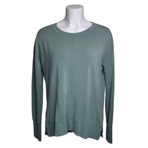 Athleta Coaster Luxe Crewneck Side Slit Sweatshirt Green Soft Athletic Small